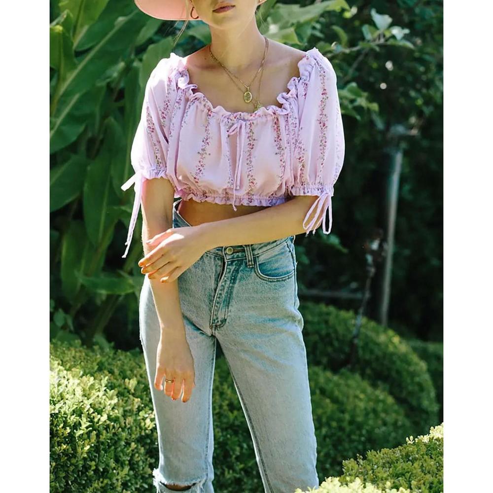NEW MERRIT CHARLES dahlia top in purple floral